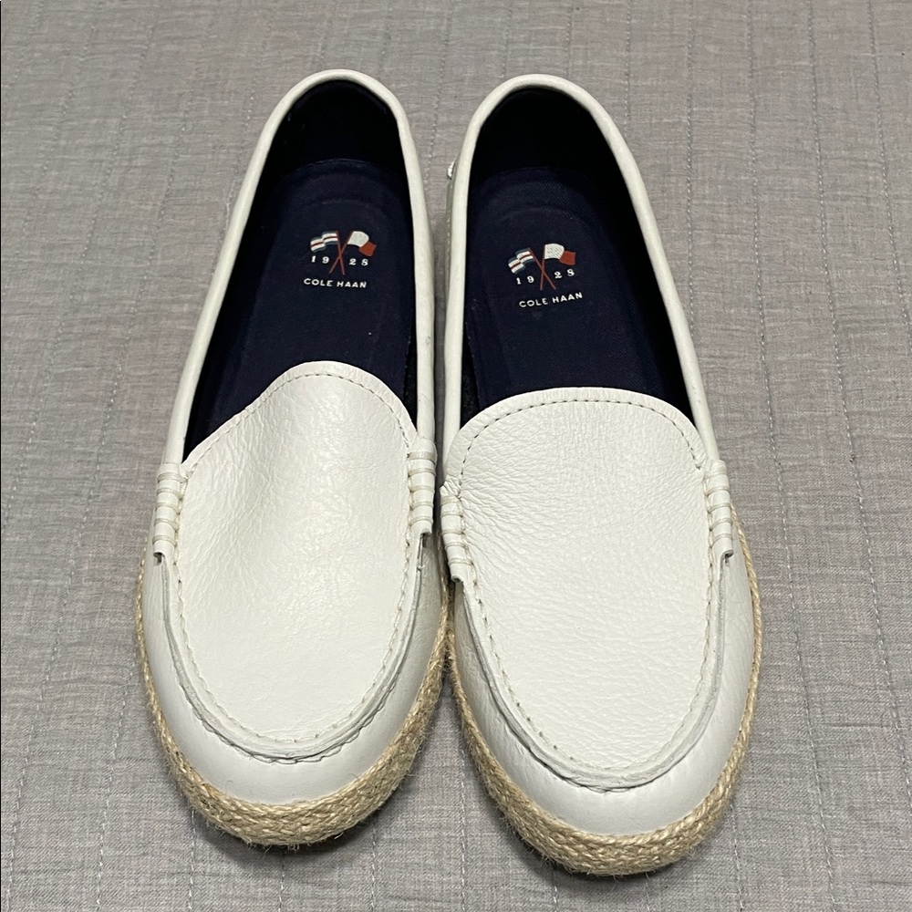 Cole Haan Nantucket Espadrille Loafers White Pebble Leather Sz 8 Casual Neutral